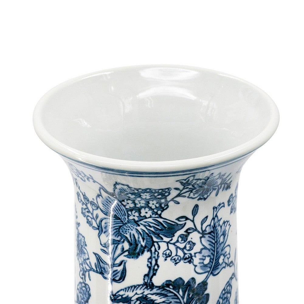 Macy Accent Flower Vase | Traditional Floral Blue White Porcelain 24"