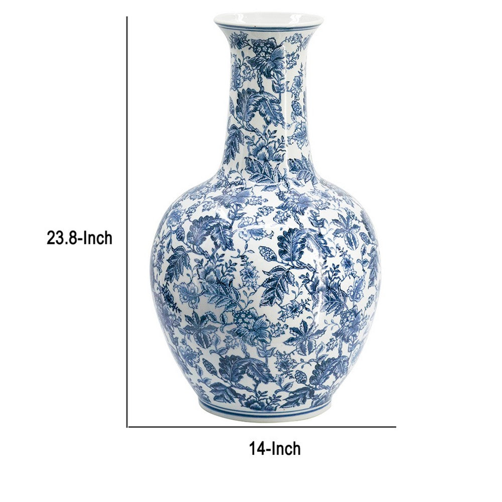 Macy Accent Flower Vase | Traditional Floral Blue White Porcelain 24"