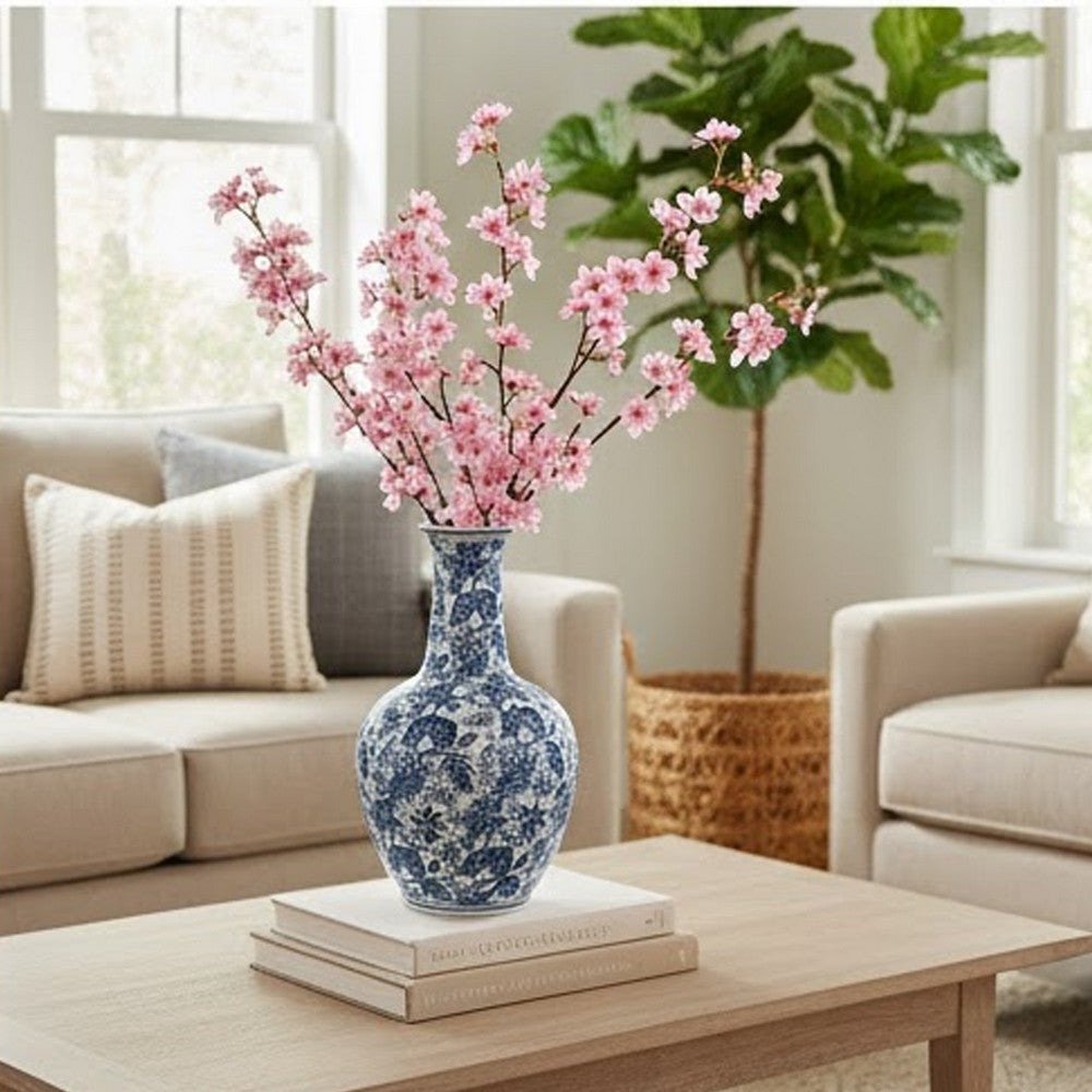 Macy Accent Flower Vase | Traditional Floral Blue White Porcelain 24"