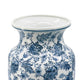 Macy Wide Decorative Vase | Traditional Floral Blue White Porcelain 12"