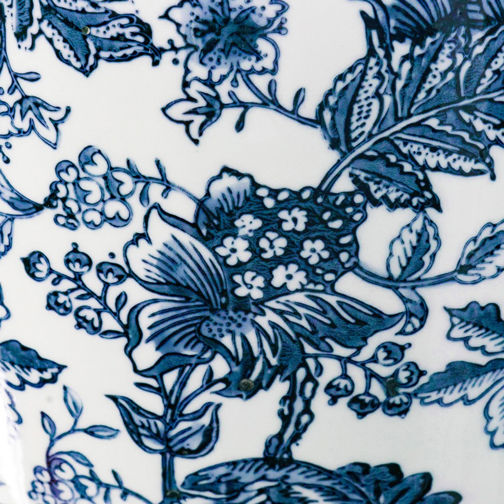 Macy Wide Decorative Vase | Traditional Floral Blue White Porcelain 12"
