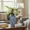 Macy Wide Decorative Vase | Traditional Floral Blue White Porcelain 12"