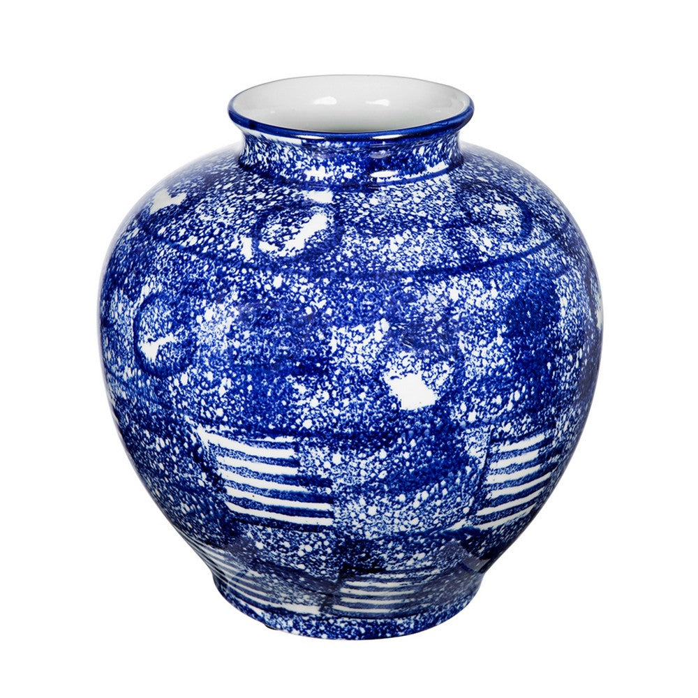 Caleb Decorative Vase | Speckled Glazed Finish | Blue-White Porcelain 9"