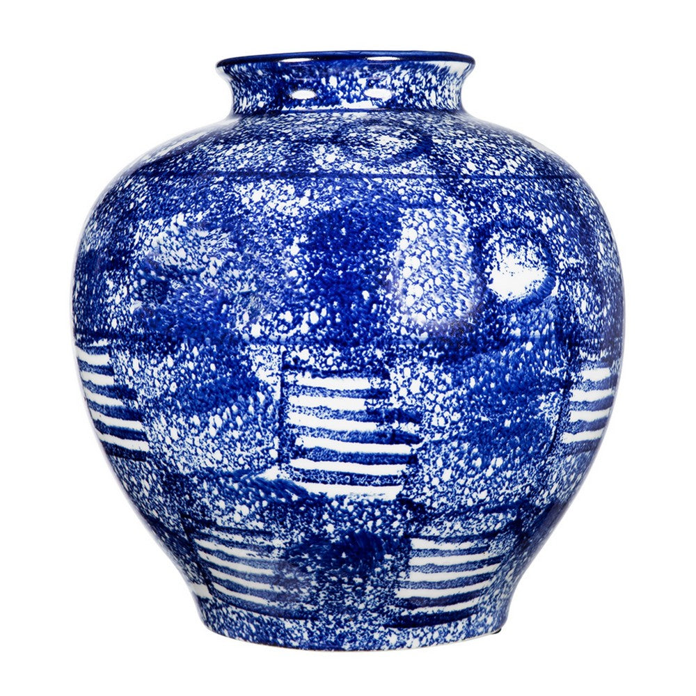 Caleb Decorative Vase | Speckled Glazed Finish | Blue-White Porcelain 9"
