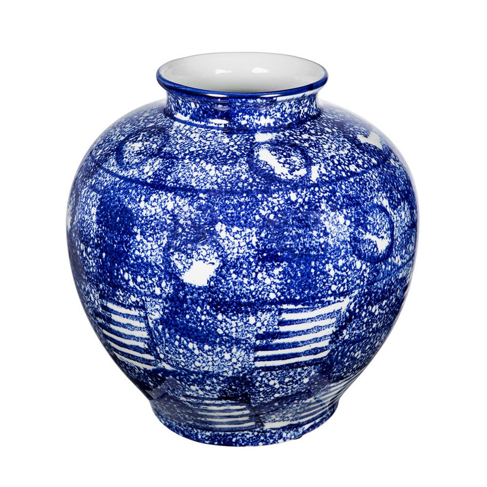 Caleb Decorative Vase | Speckled Glazed Finish | Blue-White Porcelain 9"