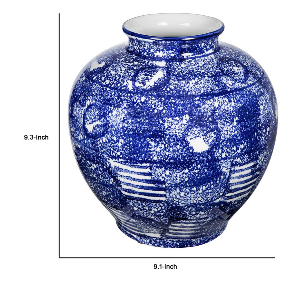 Caleb Decorative Vase | Speckled Glazed Finish | Blue-White Porcelain 9"
