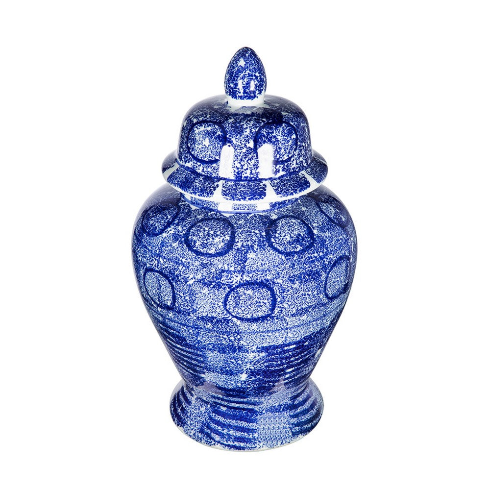 Jonah Ginger Jar | Speckled-Circular Patterns | Blue-White Porcelain 17"