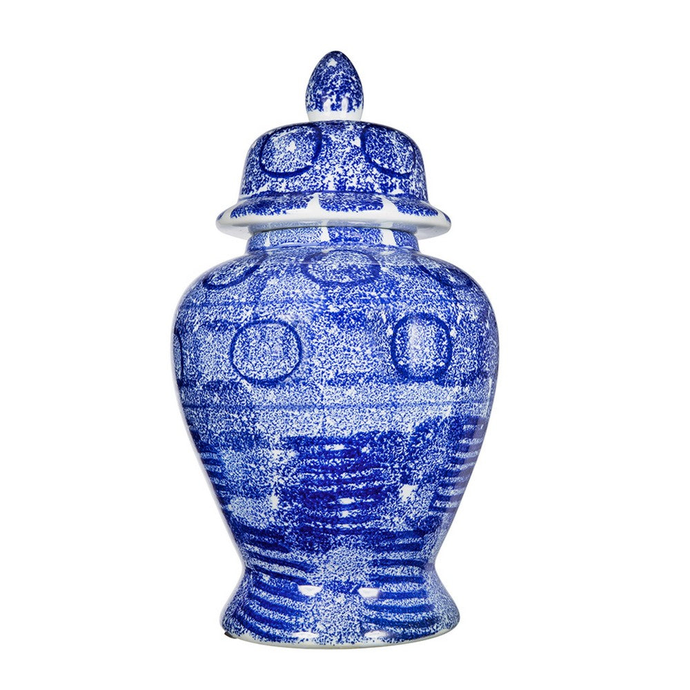 Jonah Ginger Jar | Speckled-Circular Patterns | Blue-White Porcelain 17"