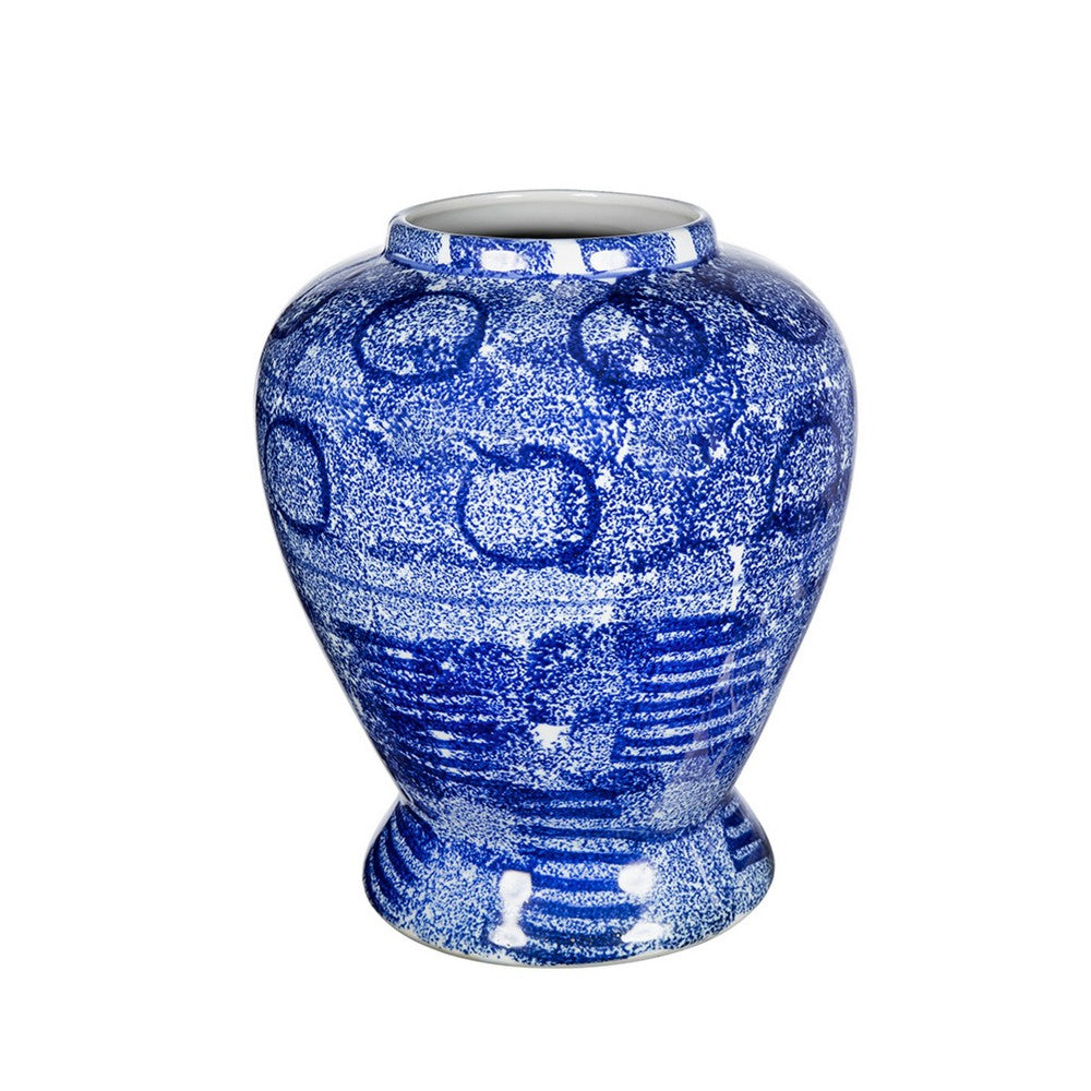 Jonah Ginger Jar | Speckled-Circular Patterns | Blue-White Porcelain 17"