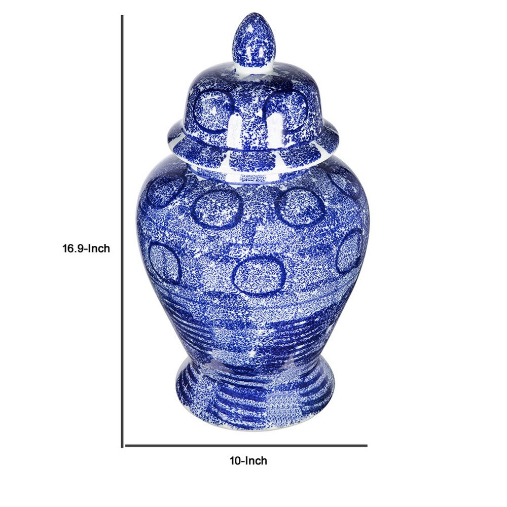 Jonah Ginger Jar | Speckled-Circular Patterns | Blue-White Porcelain 17"