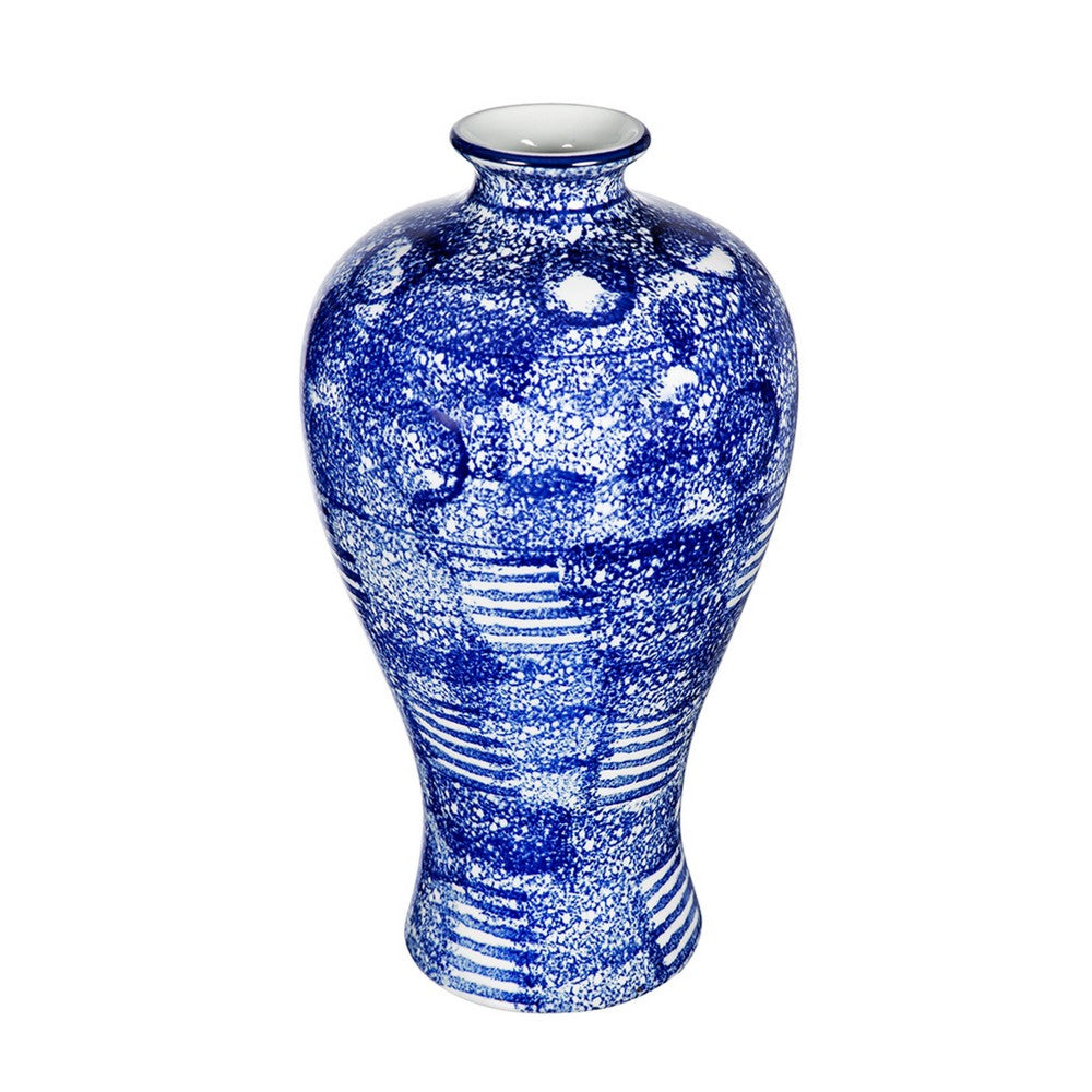 Caleb Accent Vase | Speckled Glazed Finish | Blue-White Porcelain 13"