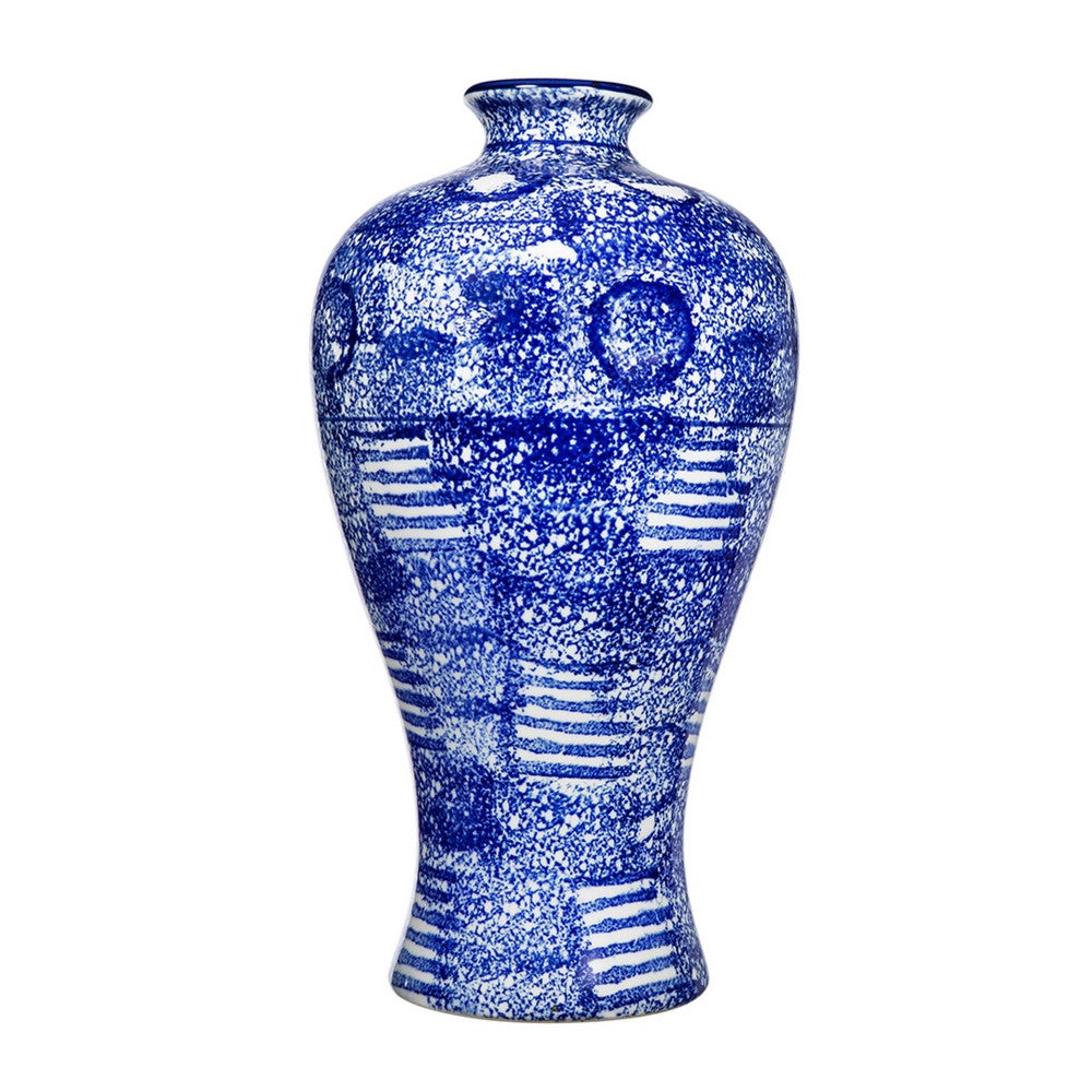 Caleb Accent Vase | Speckled Glazed Finish | Blue-White Porcelain 13"