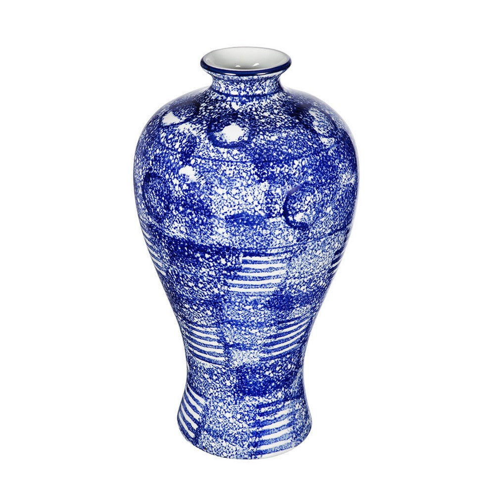 Caleb Accent Vase | Speckled Glazed Finish | Blue-White Porcelain 13"