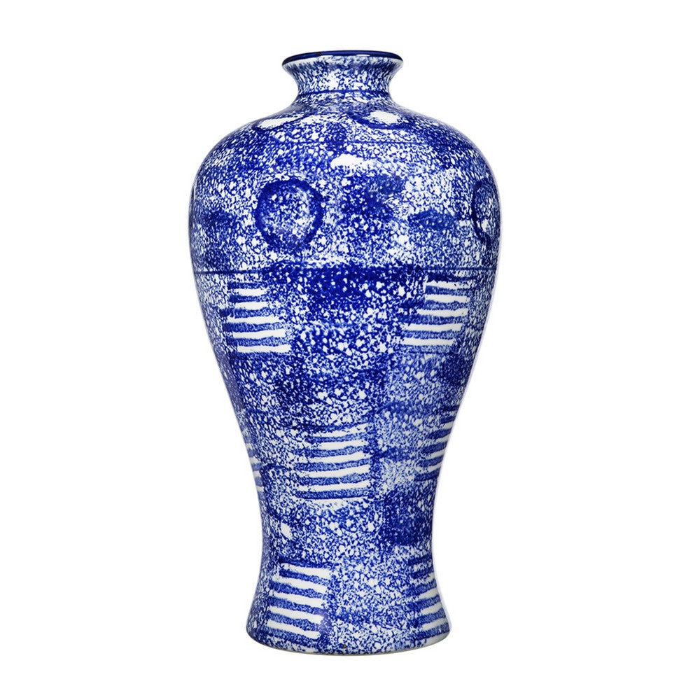 Caleb Accent Vase | Speckled Glazed Finish | Blue-White Porcelain 13"