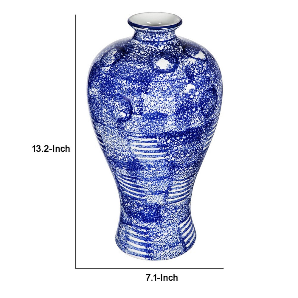 Caleb Accent Vase | Speckled Glazed Finish | Blue-White Porcelain 13"