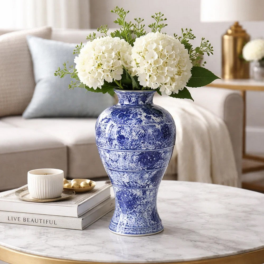 Caleb Accent Vase | Speckled Glazed Finish | Blue-White Porcelain 13"