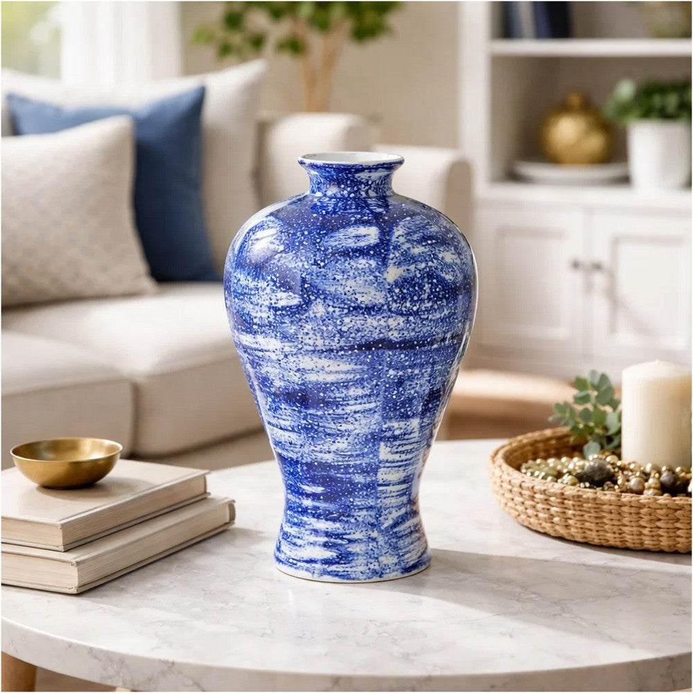 Caleb Accent Vase | Speckled Glazed Finish | Blue-White Porcelain 13"
