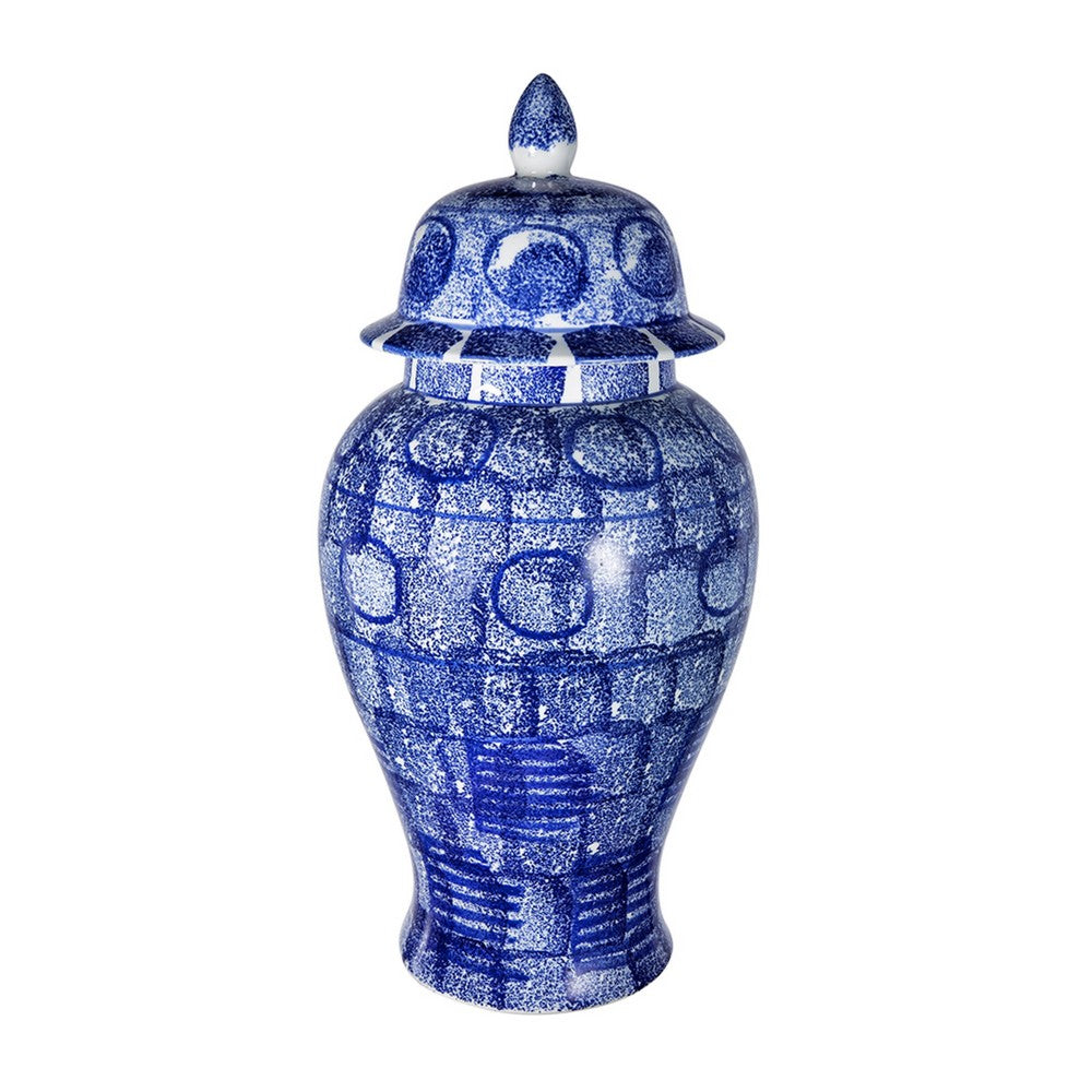 Jonah Ginger Jar | Speckled-Circular Pattern Blue-White Porcelain 20"