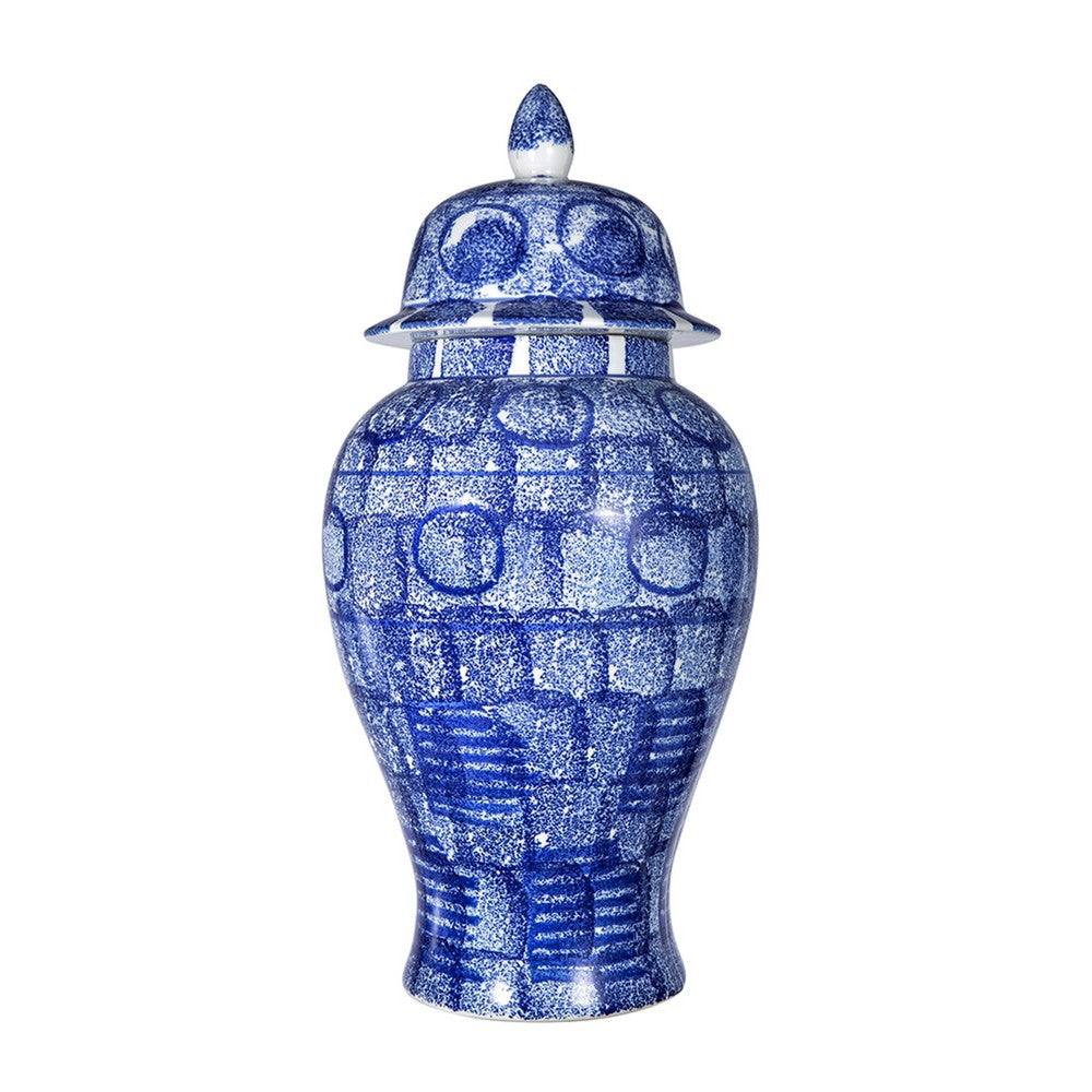 Jonah Ginger Jar | Speckled-Circular Pattern Blue-White Porcelain 20"