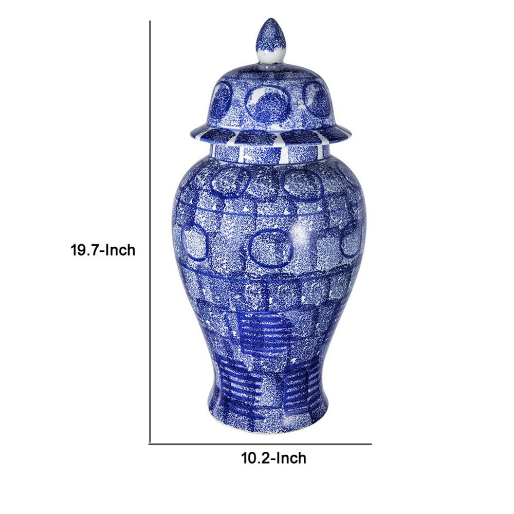 Jonah Ginger Jar | Speckled-Circular Pattern Blue-White Porcelain 20"