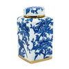 Maxon Lidded Jar | Bird-Floral Motifs | Golden Rim Blue-White Porcelain 11"