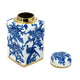 Maxon Lidded Jar | Bird-Floral Motifs | Golden Rim Blue-White Porcelain 11"