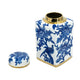 Maxon Lidded Jar | Bird-Floral Motifs | Golden Rim Blue-White Porcelain 11"