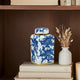 Maxon Lidded Jar | Bird-Floral Motifs | Golden Rim Blue-White Porcelain 11"