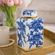 Maxon Lidded Jar | Bird-Floral Motifs | Golden Rim Blue-White Porcelain 11"
