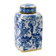 Maxon Lidded Jar | Bird-Floral Motifs | Golden Rim Blue-White Porcelain 13"