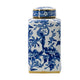 Maxon Lidded Jar | Bird-Floral Motifs | Golden Rim Blue-White Porcelain 13"
