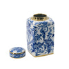 Maxon Lidded Jar | Bird-Floral Motifs | Golden Rim Blue-White Porcelain 13"