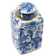 Maxon Lidded Jar | Bird-Floral Motifs | Golden Rim Blue-White Porcelain 13"