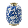 Wyatt Accent Vase | Floral Pattern Gold Rim White-Blue Porcelain 11"