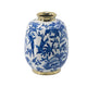 Wyatt Accent Vase | Floral Pattern Gold Rim White-Blue Porcelain 11"