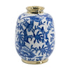 Wyatt Accent Vase | Floral Pattern Gold Rim White-Blue Porcelain 11"
