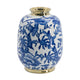 Wyatt Accent Vase | Floral Pattern Gold Rim White-Blue Porcelain 11"