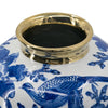 Wyatt Accent Vase | Floral Pattern Gold Rim White-Blue Porcelain 11"
