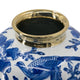 Wyatt Accent Vase | Floral Pattern Gold Rim White-Blue Porcelain 11"