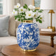Wyatt Accent Vase | Floral Pattern Gold Rim White-Blue Porcelain 11"