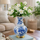 Wyatt Flower Vase | Floral Pattern Gold Rim White-Blue Porcelain 16"