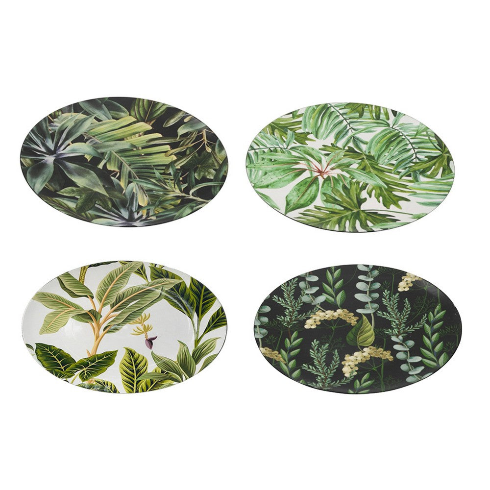 Linda Charger Plates Set of 4 | Foliage Motifs | Green-Black 13"