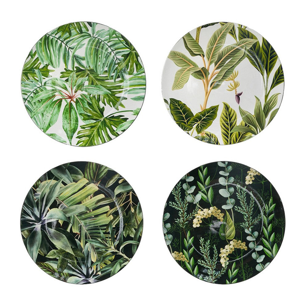 Linda Charger Plates Set of 4 | Foliage Motifs | Green-Black 13"