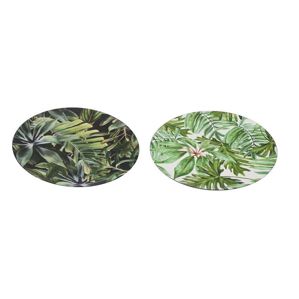 Linda Charger Plates Set of 4 | Foliage Motifs | Green-Black 13"