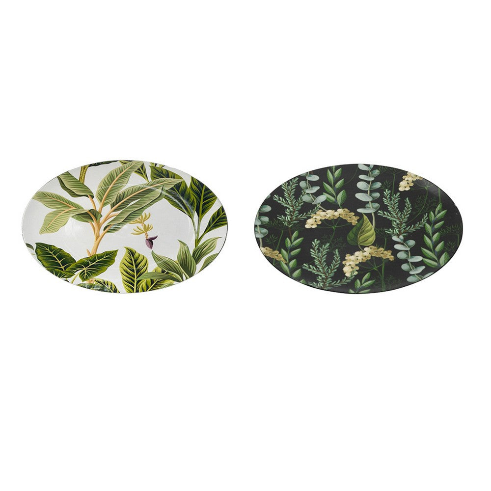 Linda Charger Plates Set of 4 | Foliage Motifs | Green-Black 13"