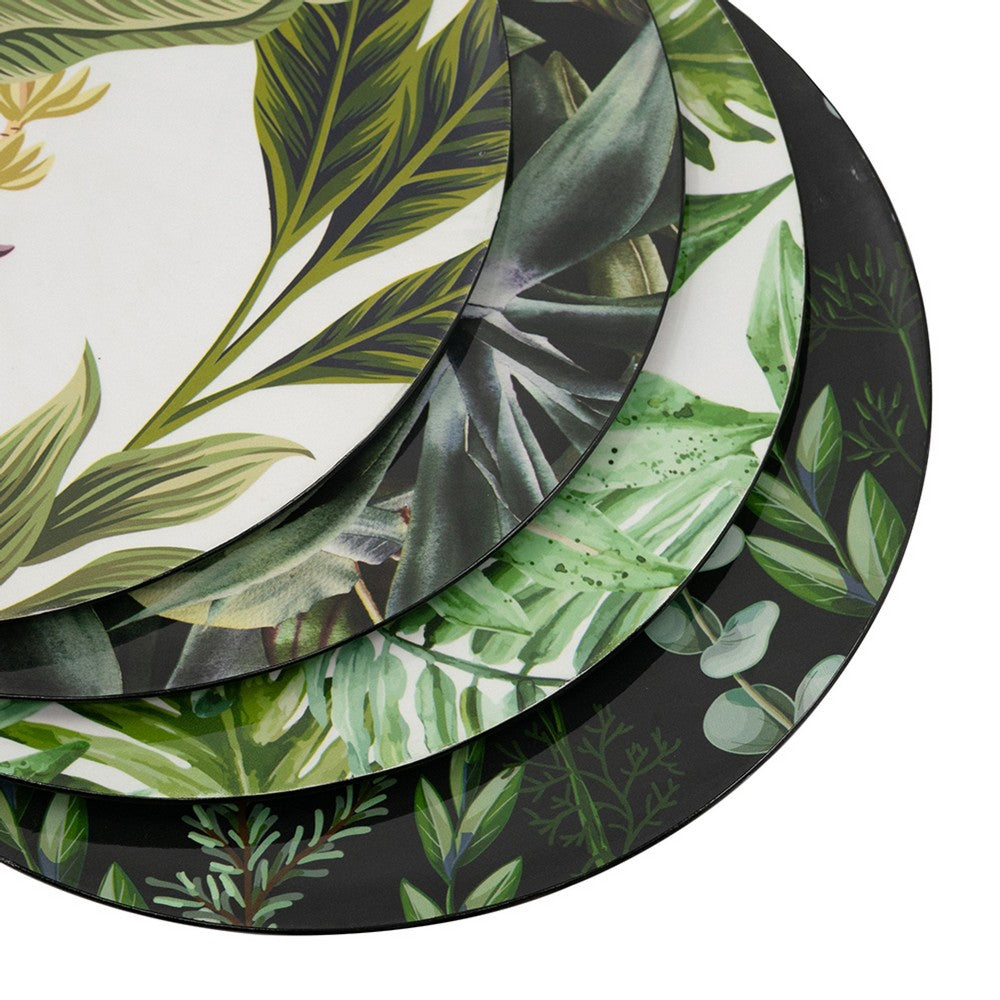 Linda Charger Plates Set of 4 | Foliage Motifs | Green-Black 13"