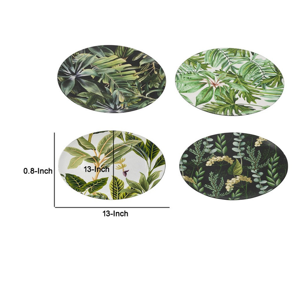 Linda Charger Plates Set of 4 | Foliage Motifs | Green-Black 13"