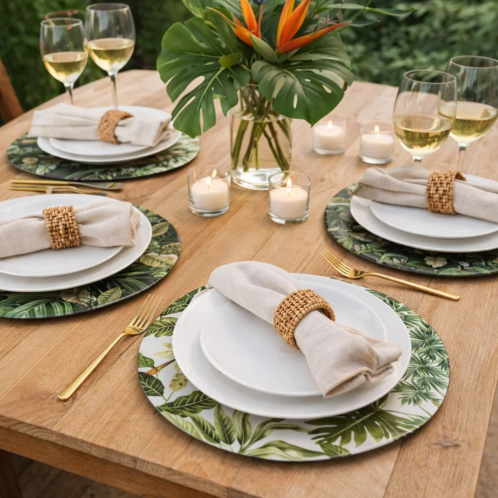 Linda Charger Plates Set of 4 | Foliage Motifs | Green-Black 13"