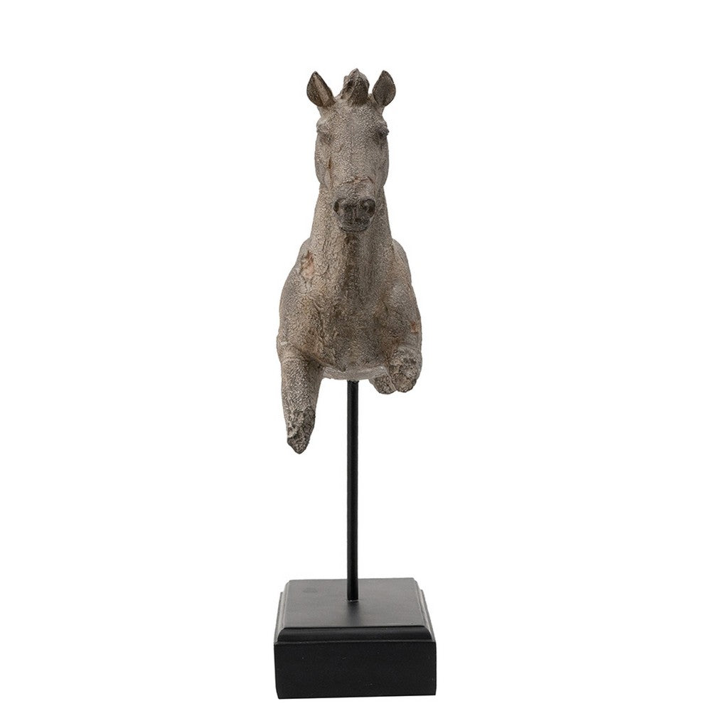 Marie Horse Statue with Black Iron Stand | Gray Resin-Stone Powder 17"