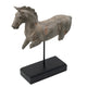 Marie Horse Statue with Black Iron Stand | Gray Resin-Stone Powder 17"